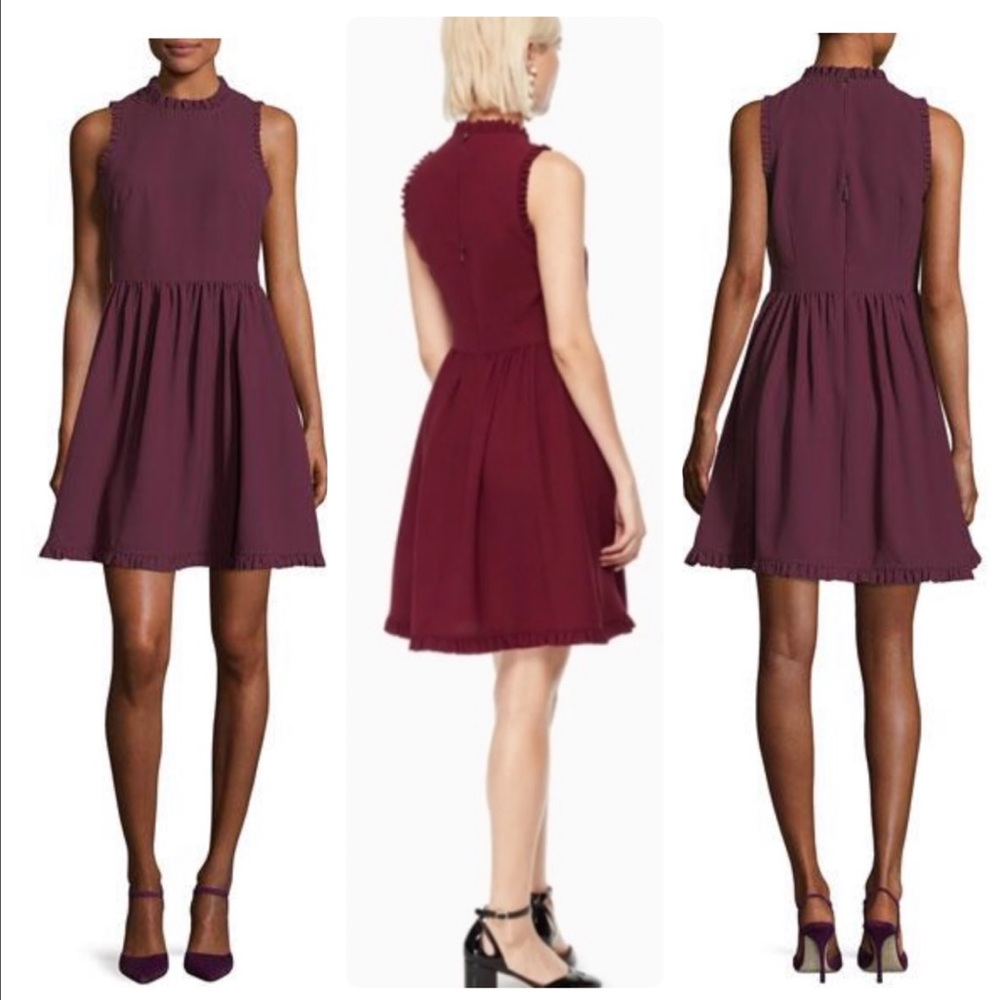 kate spade dress maroon Fit & Flare Ruffled Sleeveless 10